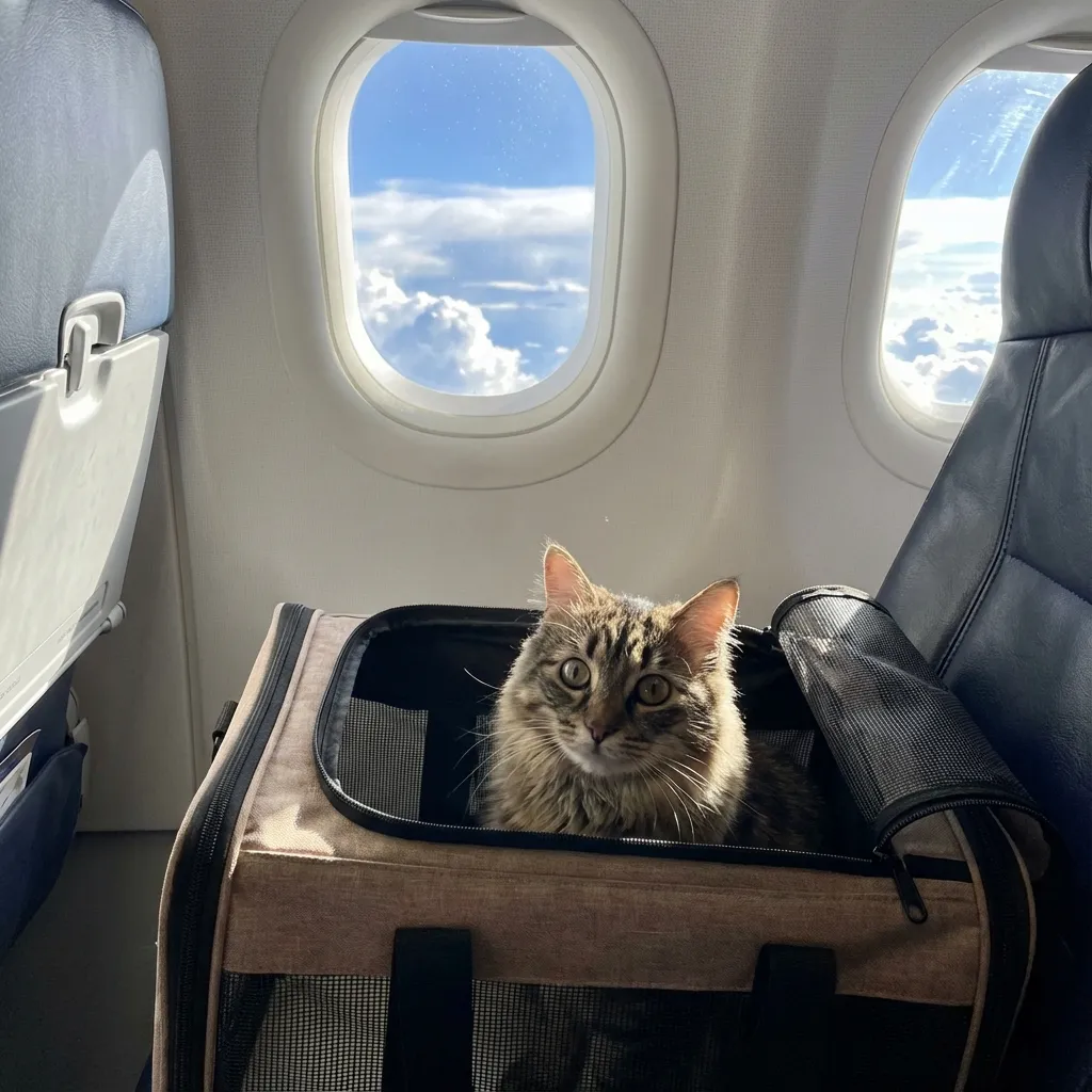 Katze wartet auf ihren Flug